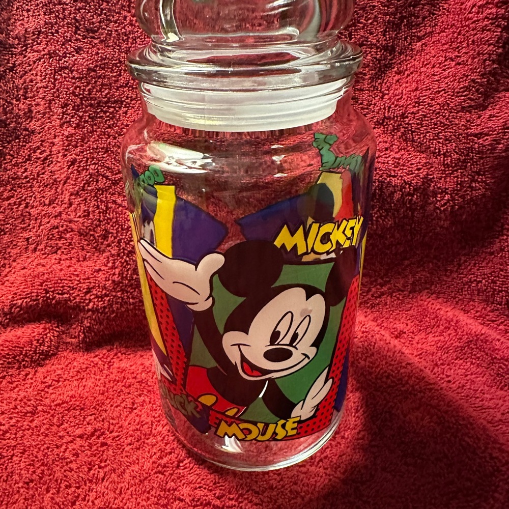 Disney 8.5” Jar & Lid Anchor Hocking - Donald Duck, Mickey Mouse & Minnie Mouse